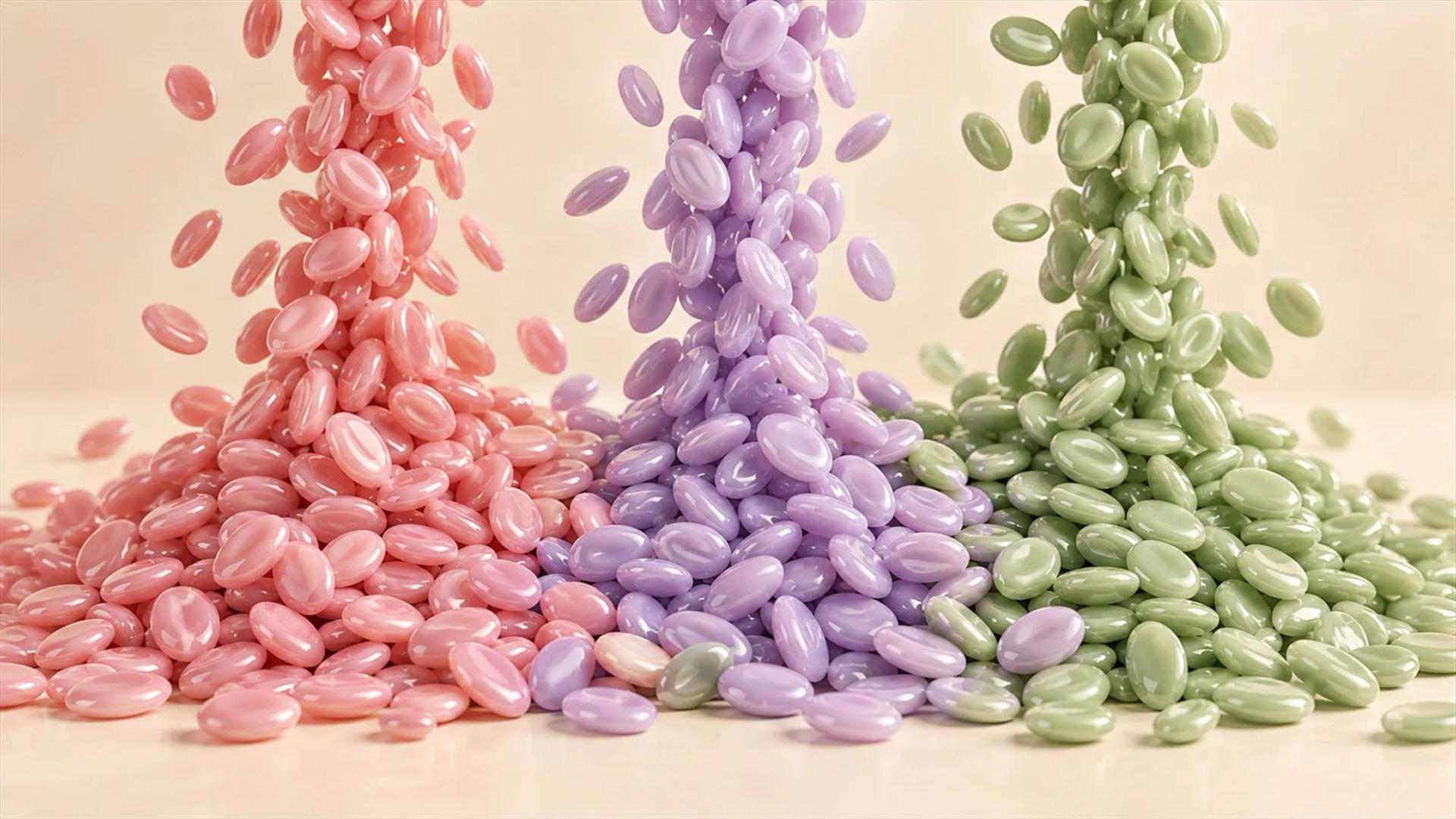 Perle di cera brasiliana rosa, lilla e verde salvia
